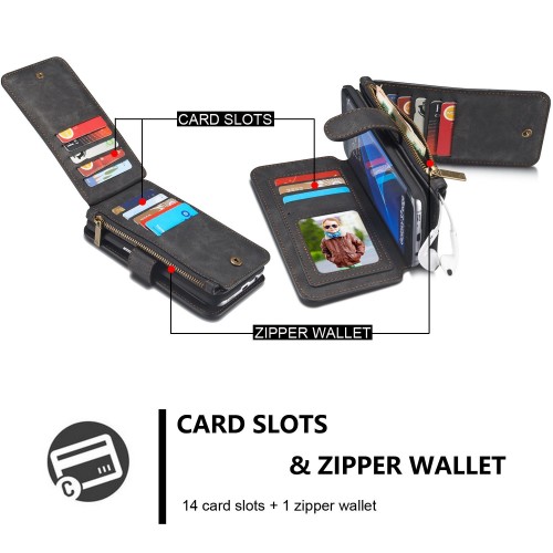 Detachable Multi-slot Retro Split Leather Wallet Zipper Case For Samsung Galaxy S4