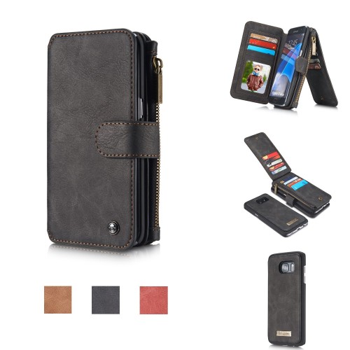 Detachable Multi-slot Retro Split Leather Wallet Zipper Case For Samsung Galaxy S5